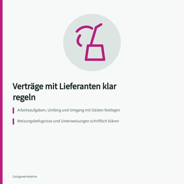Übergaberaster für Lieferantenverträge mit Verantwortlichen und Kontrollen. Lieferanten und Fremdfirmen im Gastbetrieb mit klaren Aufgaben beauftragen