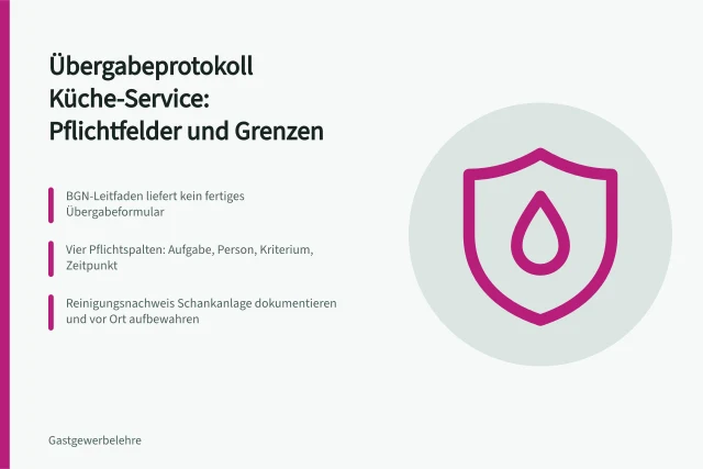 Übergabeprotokoll Küche-Service mit Pflichtfeldern und Reinigungsnachweis. Übergabeprotokoll Küche-Service: Pflichtfelder und Grenzen im Praxischeck
