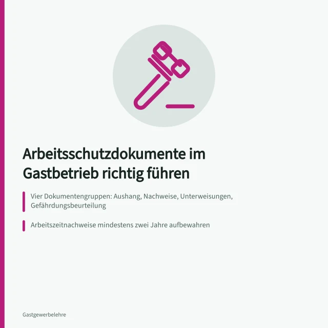 Karte zu Arbeitszeit- und Arbeitsschutzdokumenten im Gastbetrieb. Welche Arbeitszeit- und Arbeitsschutzdokumente braucht der Gastbetrieb?