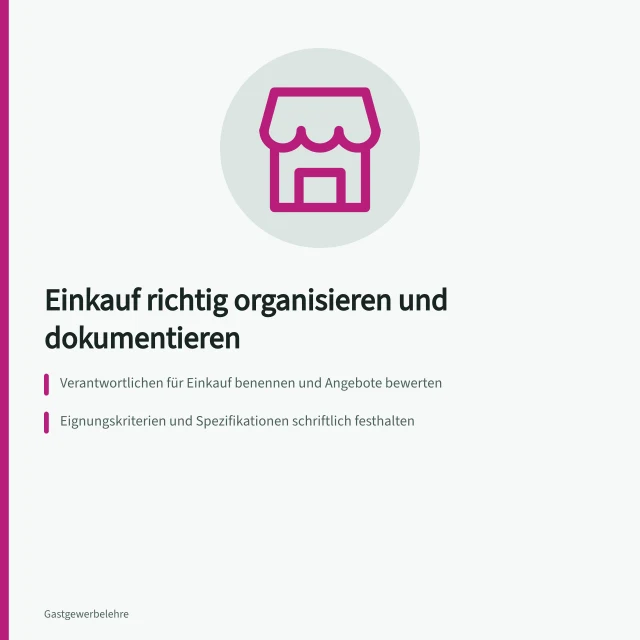 Karte zur Beschaffungsverantwortung mit Kriterien und Lieferantenbewertung. Wie gelingt die Lieferantenauswahl im Gastgewerbe mit dokumentierten Kriterien und klaren Zuständigkeiten?