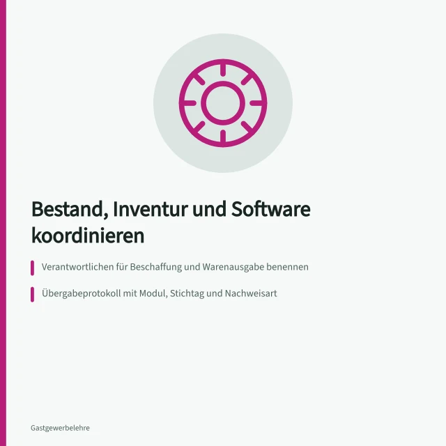 Karte zu Bestand, Inventur und Software im Gastbetrieb. Wie lassen sich Bestand, Inventur und Software im Gastbetrieb koordinieren?
