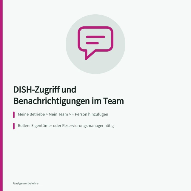 Karte zu DISH-Teamzugriff, Rollen und Push-Benachrichtigungen einrichten. Wie lassen sich DISH-Zugriff und Benachrichtigungen im Team einrichten?